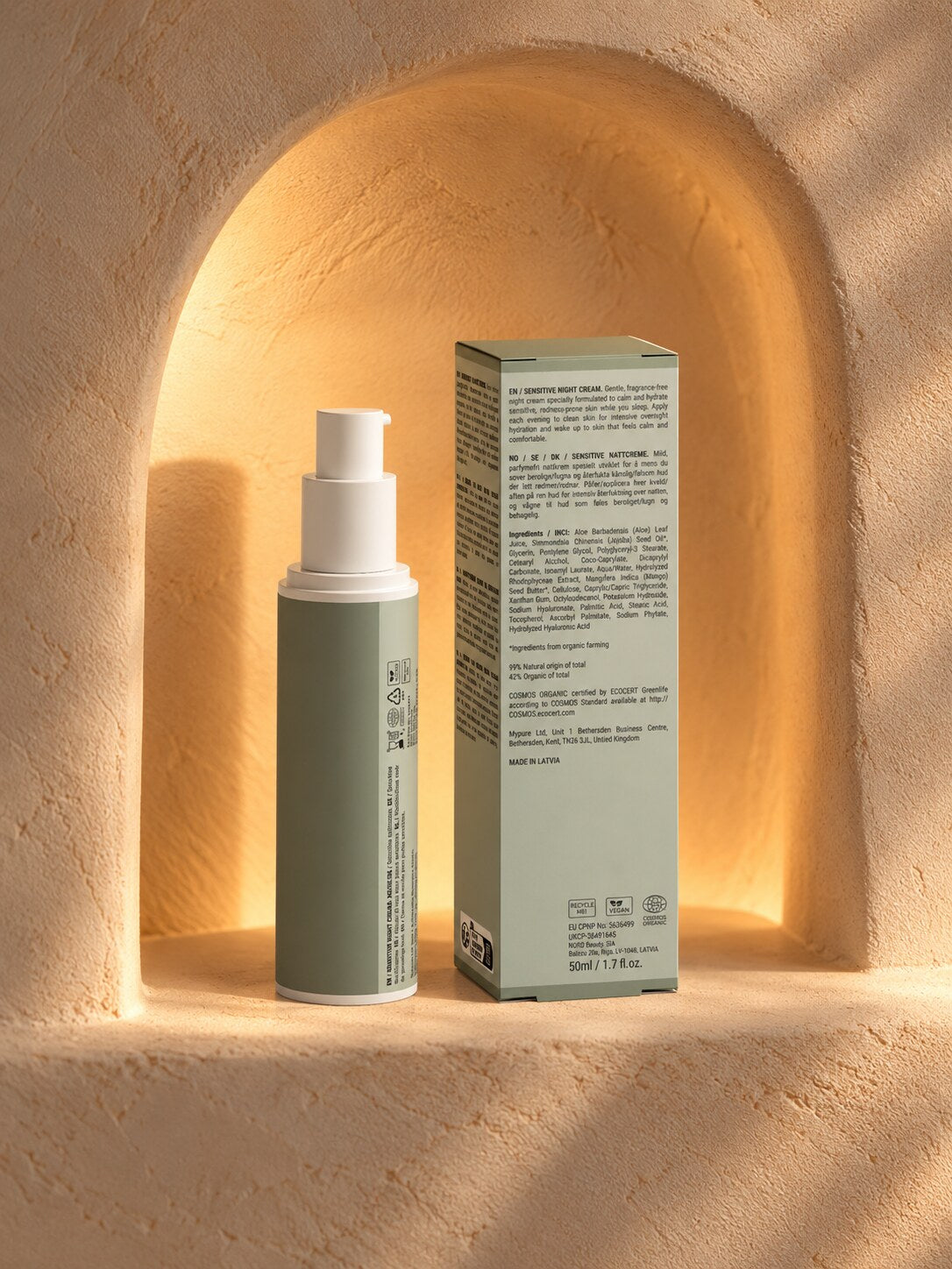 Le Repos - crème de nuit apaisante sans parfum, vue arrière du flacon et de la boîte